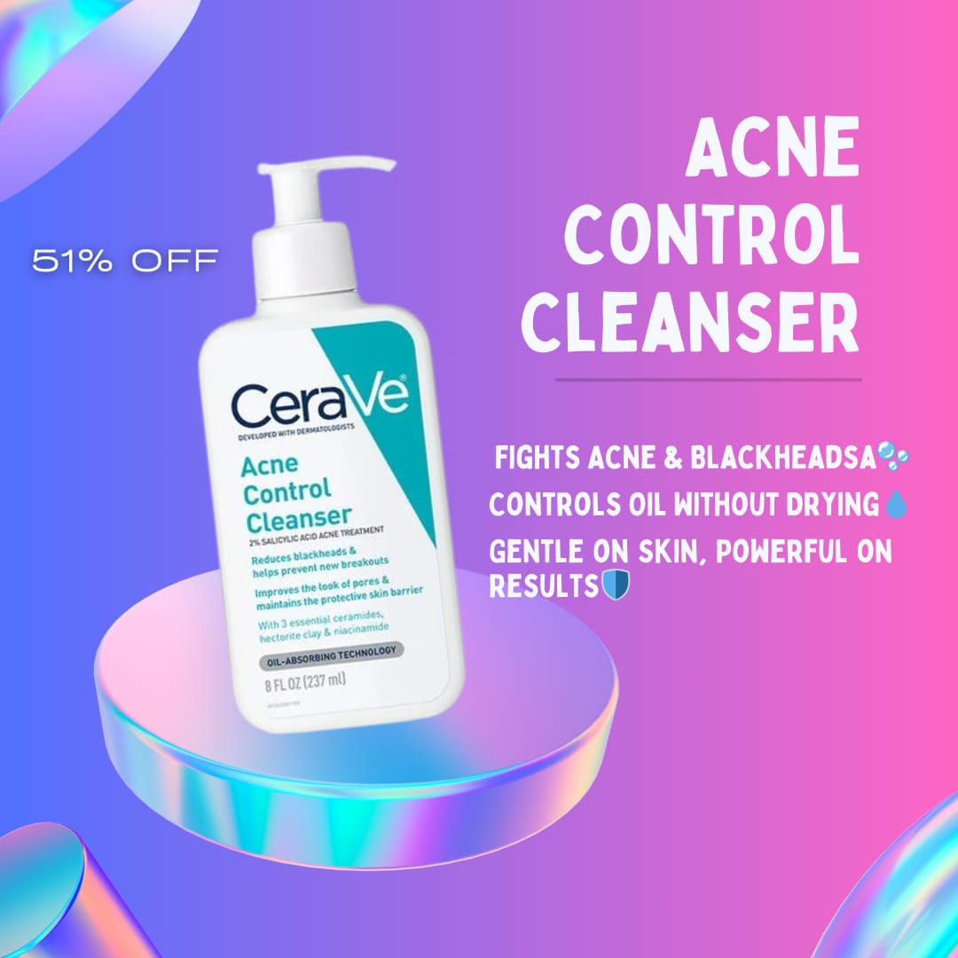 CeraVe Acne Control Cleanser with 2% Salicylic Acid – Oil Control Face Wash for Acne & Blackheads (237ml)