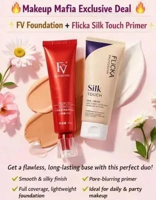 FV Red Ginseng Foundation & Flicka Silk Touch Primer Combo – Full Coverage Makeup Base Set